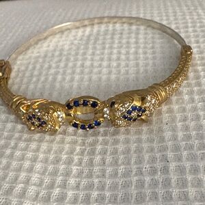 Gold-Tone Blue Crystal Double-Head Bracelet
